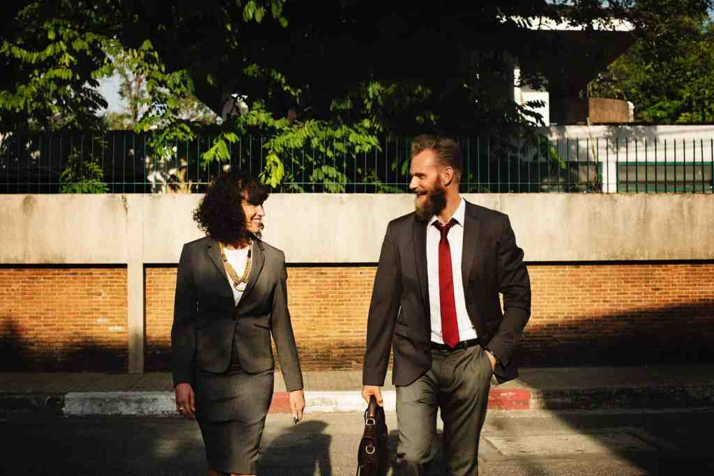 man and woman walking