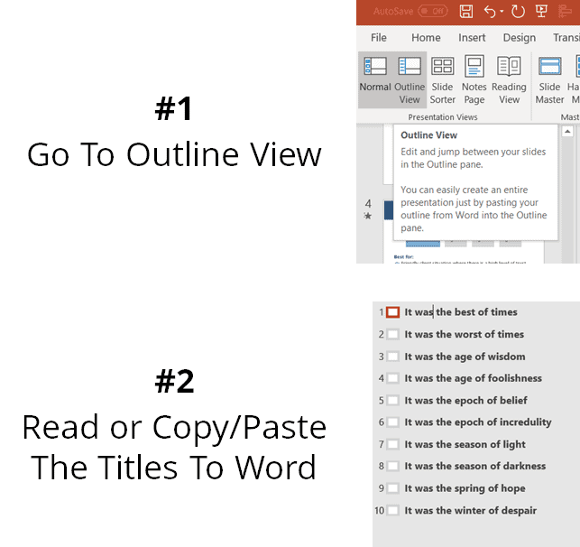 PowerPoint outline view enables you to see all the titles of the presentation
